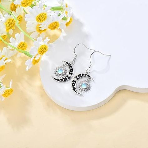 Aros Pendientes Sol Y Luna Opalo Plata 925-1