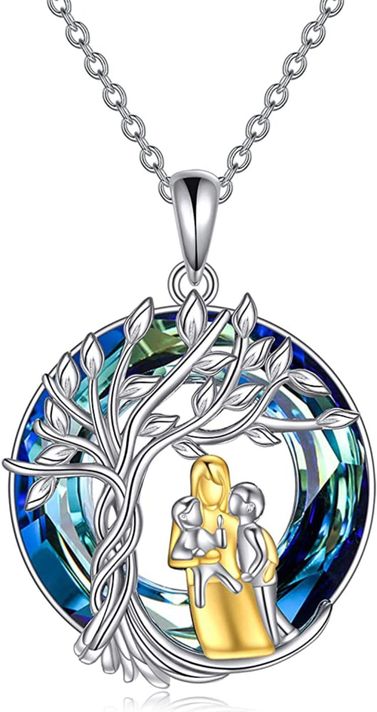 Collar Mamá Y Dos Hijos Cristal Plata 925-0