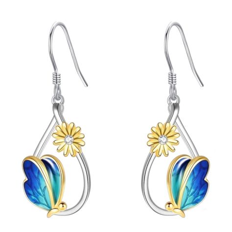 Aros Pendientes Mariposa Girasol Plata 925-0