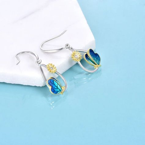 Aros Pendientes Mariposa Girasol Plata 925-1