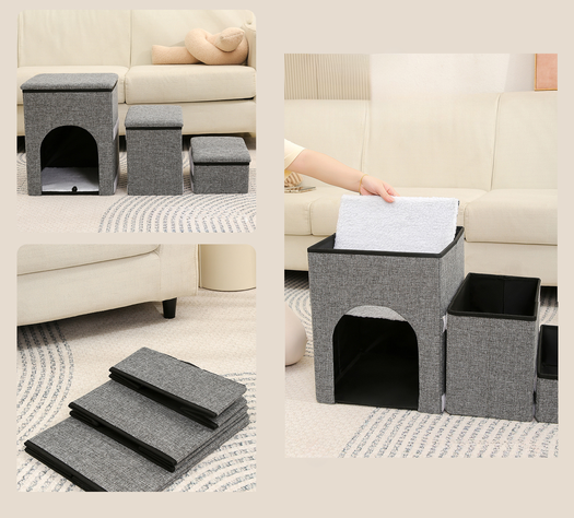 Cama Y Escalera 2 En 1 Acolchada Plegable Para Mascotas-1