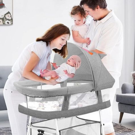 Cuna de bebé Moises Portátil Plegable 3 en 1 Gris Con Ruedas-2
