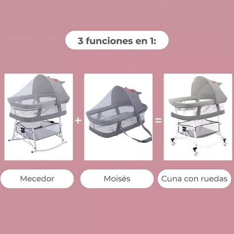 Cuna de bebé Moises Portátil Plegable 3 en 1 Gris Con Ruedas-4