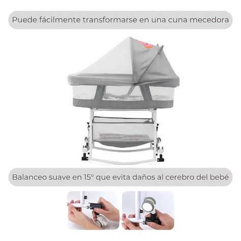 Cuna de bebé Moises Portátil Plegable 3 en 1 Gris Con Ruedas-5