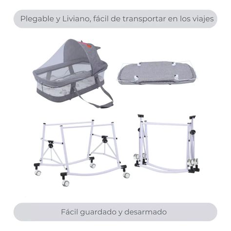 Cuna de bebé Moises Portátil Plegable 3 en 1 Gris Con Ruedas-6