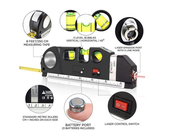 Cinta Métrica Regla Nivel Láser Horizontal Level Pro 3 Modos-4