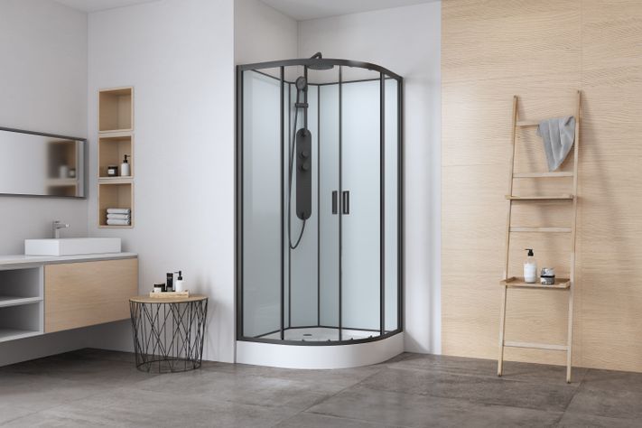 SHOWER CURVO 90X90 CON HIDROMASAJE Y PANEL NEGRO-1