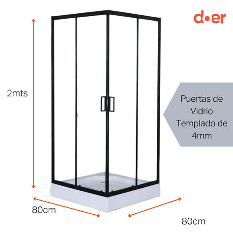 Cabina ducha Elegance Medium 80x80x200cm cuadrada negra.-3