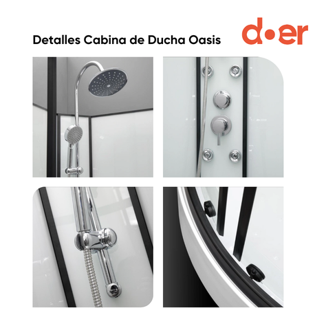 Cabina de ducha Oasis Large con hidromasaje 90x90x205cm diseño curvo marco negro-1