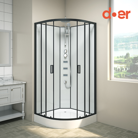 Cabina de ducha Oasis Large con hidromasaje 90x90x205cm diseño curvo marco negro-4