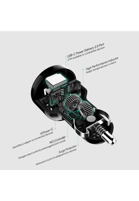 AUKEY Cargador de vehículo USB-C con suministro de energía Negro - CC-Y7-5