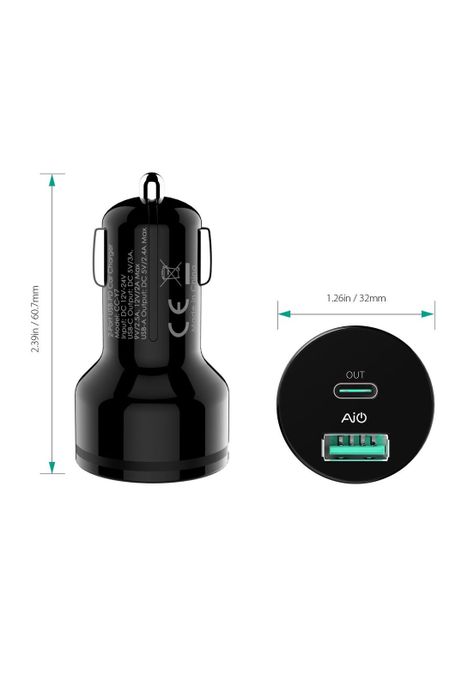 AUKEY Cargador de vehículo USB-C con suministro de energía Negro - CC-Y7-7