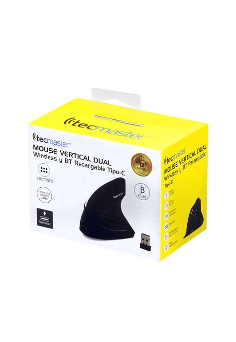Tecmaster Mouse Inalámbrico Vertical Recargable Negro-3