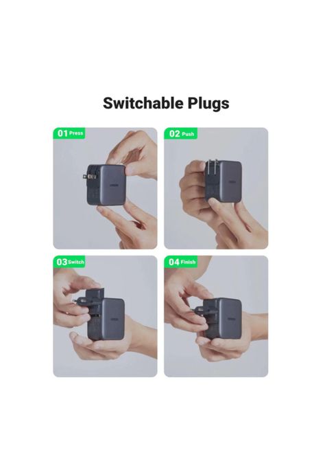 Ugreen Cargador Nexode 65W GaN Fast Charger 2 USB-C / 1 USB-A con Enchufe US/UK/EU Travel-2