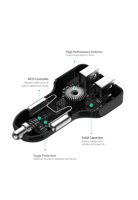 AUKEY Cargador de vehículo 2 puertos USB Aipower Negro - CC-S3-1