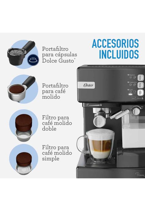 Oster Cafetera PrimaLatte Automática Espresso Negro Metálico BVSTEM6603B-7