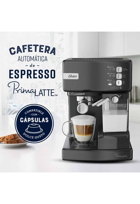 Oster Cafetera PrimaLatte Automática Espresso Negro Metálico BVSTEM6603B-9