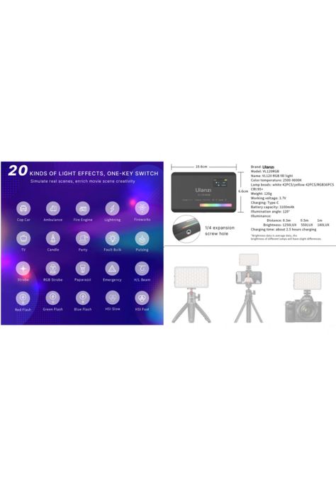 Ulanzi VL120 RGB  Lámpara de Leds Con 20 Efectos Lumínicos-7