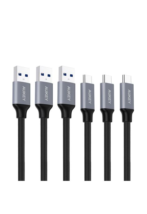 AUKEY Cable USB Pack 3 cables trenzados USB a USB-C 1m Negro - CB-CMD1-0