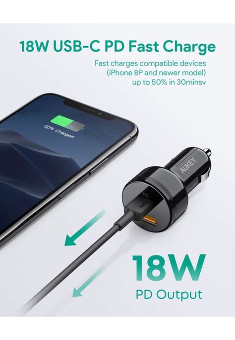 AUKEY Cargador de vehículo USB-A / USB-C 36W Negro CC-Y18-2