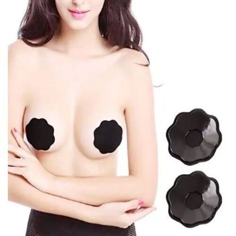 Par Cubre Pezon Reutilizable Tela Silicona Negro-0