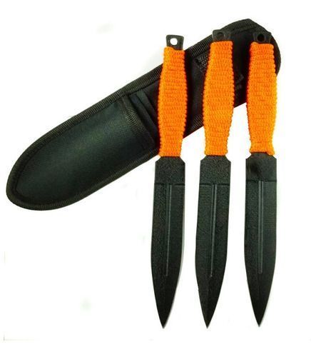 Set 3 Cuchillo Kunai Arrojadizos Ninja Orange Con Funda -0