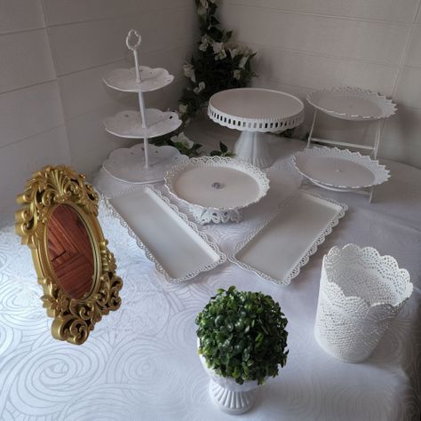 Set 10 Piezas Candy Bar (Porta Torta, Porta Cupcake, Bandeja, Canasto) - Blanco-1