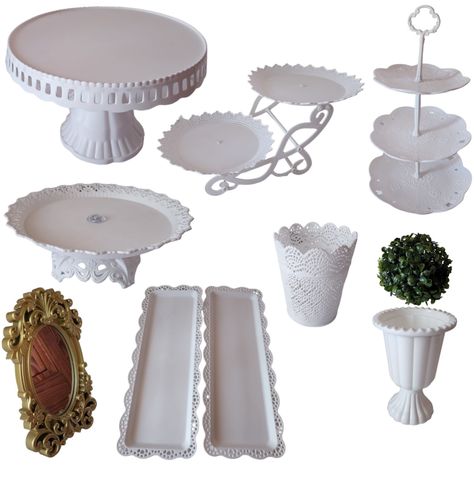 Set 10 Piezas Candy Bar (Porta Torta, Porta Cupcake, Bandeja, Canasto) - Blanco-0