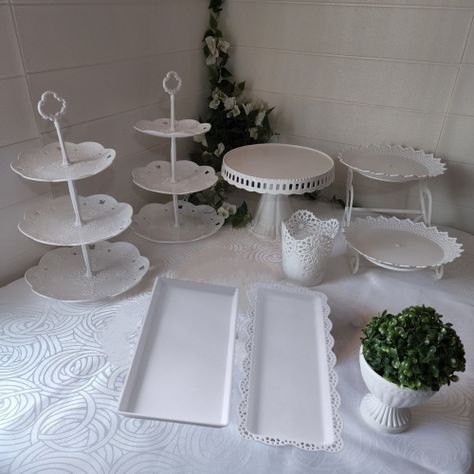 Set 9 Piezas Candy Bar (Porta Torta, Porta Cupcake, Bandeja, Canasto) - Blanco-1