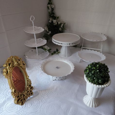 Set 7 Piezas Candy Bar (Porta Torta, Porta Cupcake, Bandeja, Adorno) - Blanco-1