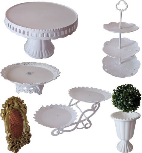 Set 7 Piezas Candy Bar (Porta Torta, Porta Cupcake, Bandeja, Adorno) - Blanco-0