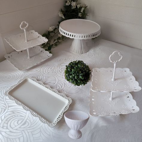 Set 6 Piezas Candy Bar (Porta Torta, Porta Cupcake, Bandeja, Florero) - Blanco-1