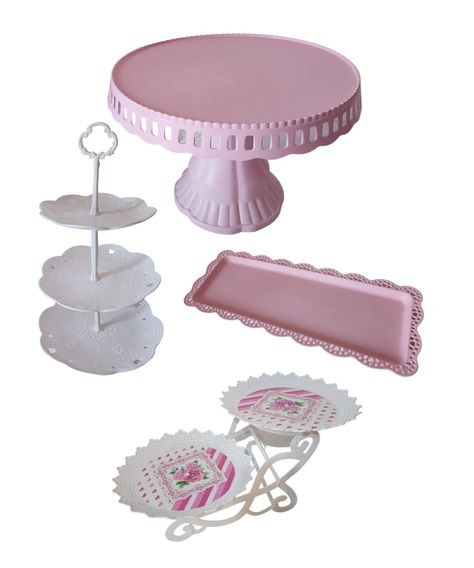 Set 4 Piezas Candy Bar (Porta Torta, Porta Cupcake, Bandeja) - Rosado-0