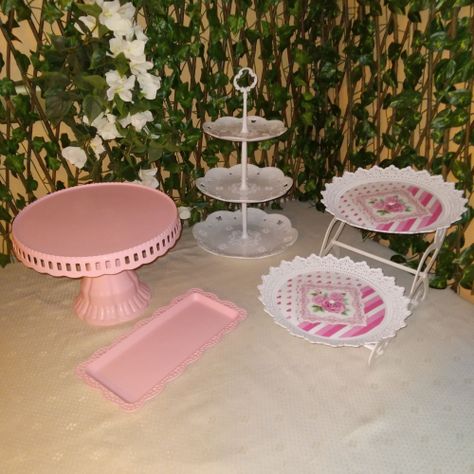 Set 4 Piezas Candy Bar (Porta Torta, Porta Cupcake, Bandeja) - Rosado-1