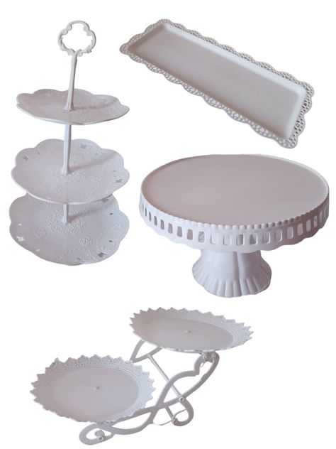 Set 4 Piezas Candy Bar (Porta Torta, Porta Cupcakes, Bandeja) - Blanco-0