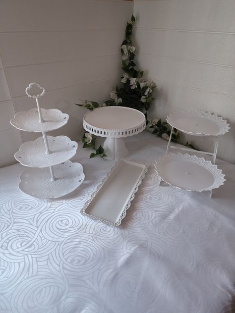 Set 4 Piezas Candy Bar (Porta Torta, Porta Cupcakes, Bandeja) - Blanco-1