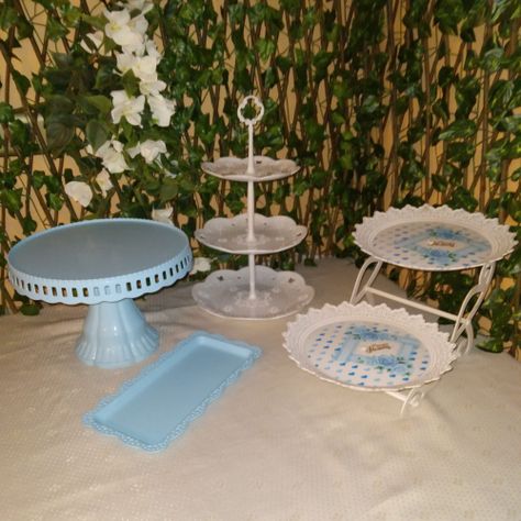Set 4 Piezas Candy Bar (Porta Torta, Porta Cupcake, Bandeja) - Celeste-1