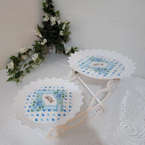 Set 4 Piezas Candy Bar (Porta Torta, Porta Cupcake, Bandeja) - Celeste-3
