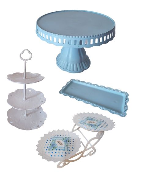 Set 4 Piezas Candy Bar (Porta Torta, Porta Cupcake, Bandeja) - Celeste-0