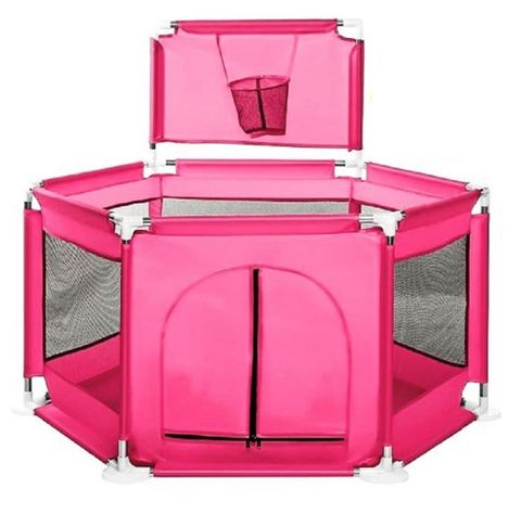 CORRAL ARO BASKETBALL  PARA NIÑOS  MAS 200 PELOTAS 5.5  CM ROSADO-0
