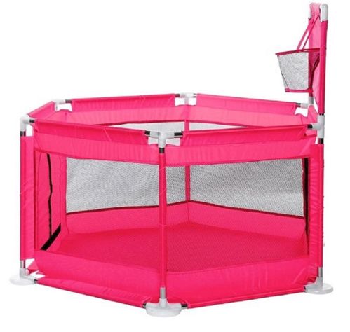 CORRAL ARO BASKETBALL  PARA NIÑOS  MAS 200 PELOTAS 5.5  CM ROSADO-1