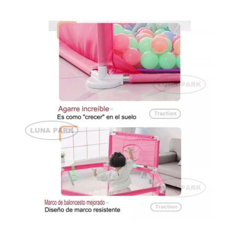 CORRAL ARO BASKETBALL  PARA NIÑOS  MAS 200 PELOTAS 5.5  CM ROSADO-3