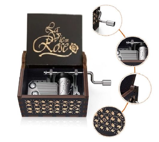 LA VIE EN ROSE caja musical de manivela color negro-1