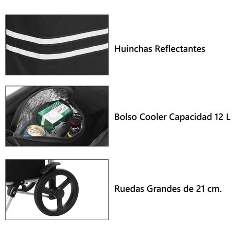 Carrito de Compras Plegable Supermercado o Feria + Bolso Cooler Black-5
