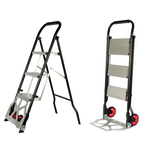 2x1 Escalera 3 Peldaños y Carro de Carga Tipo Yegua Plegable-0