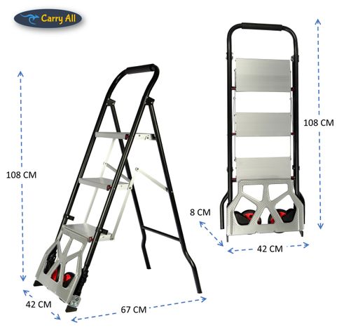 2x1 Escalera 3 Peldaños y Carro de Carga Tipo Yegua Plegable-2