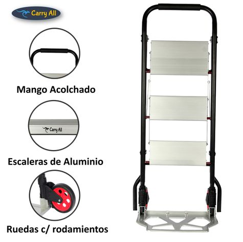 2x1 Escalera 3 Peldaños y Carro de Carga Tipo Yegua Plegable-1