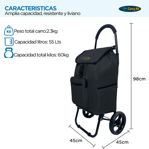 Carrito de Compras  Plegable Carry All® Sidney 55 Litros  Tipo Yegua Negro-3
