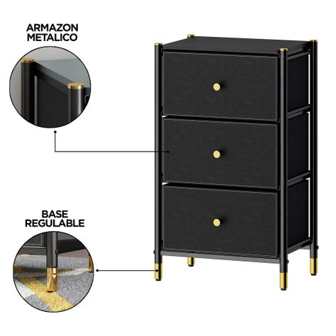 Velador Cajonera 3 Cajones Metal Madera Eco Cuero-1