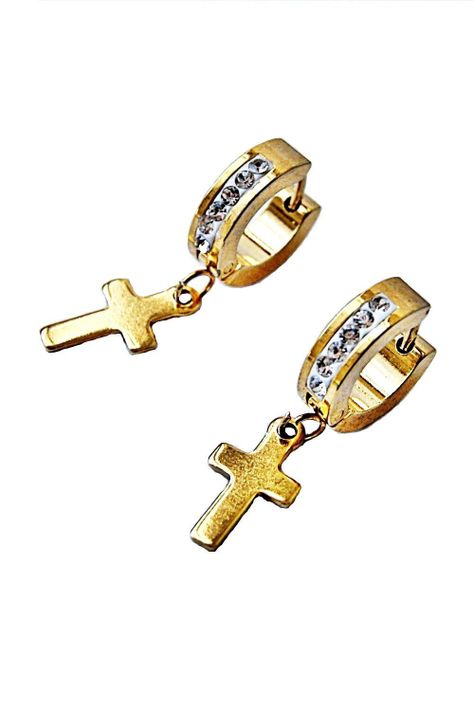 Aros Acero Clip Crucifijos Dorado VivaFelicia-0